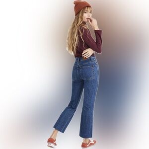 Madewell Rigid Demi Boot Cropped Raw Edge Frayed Blue Denim Jeans 28 High Waist